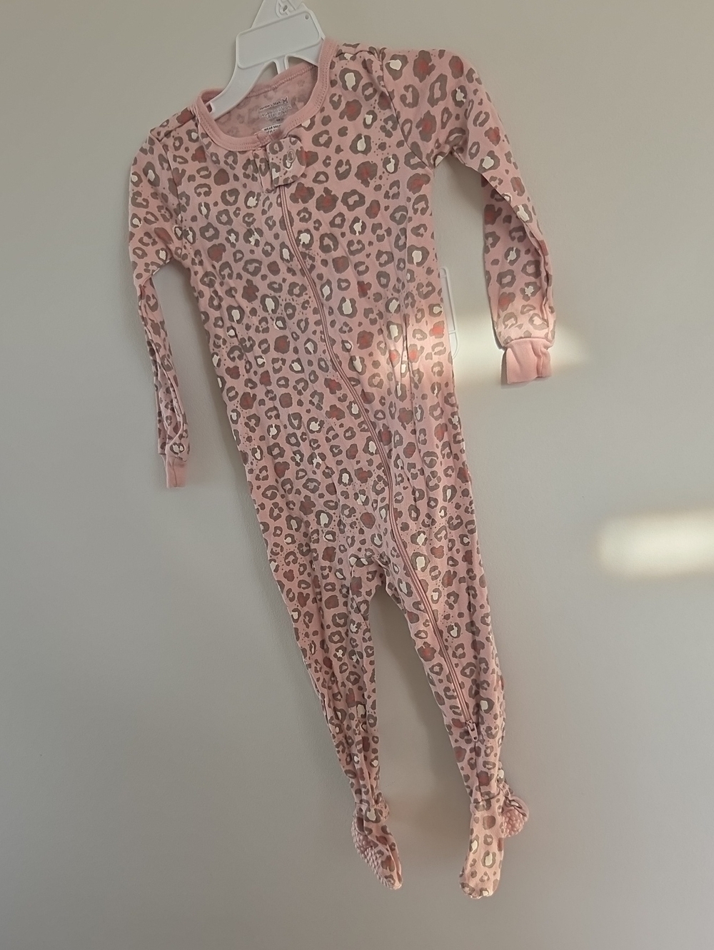 Pink Leopard Print Kids One-Piece Footed Pajamas